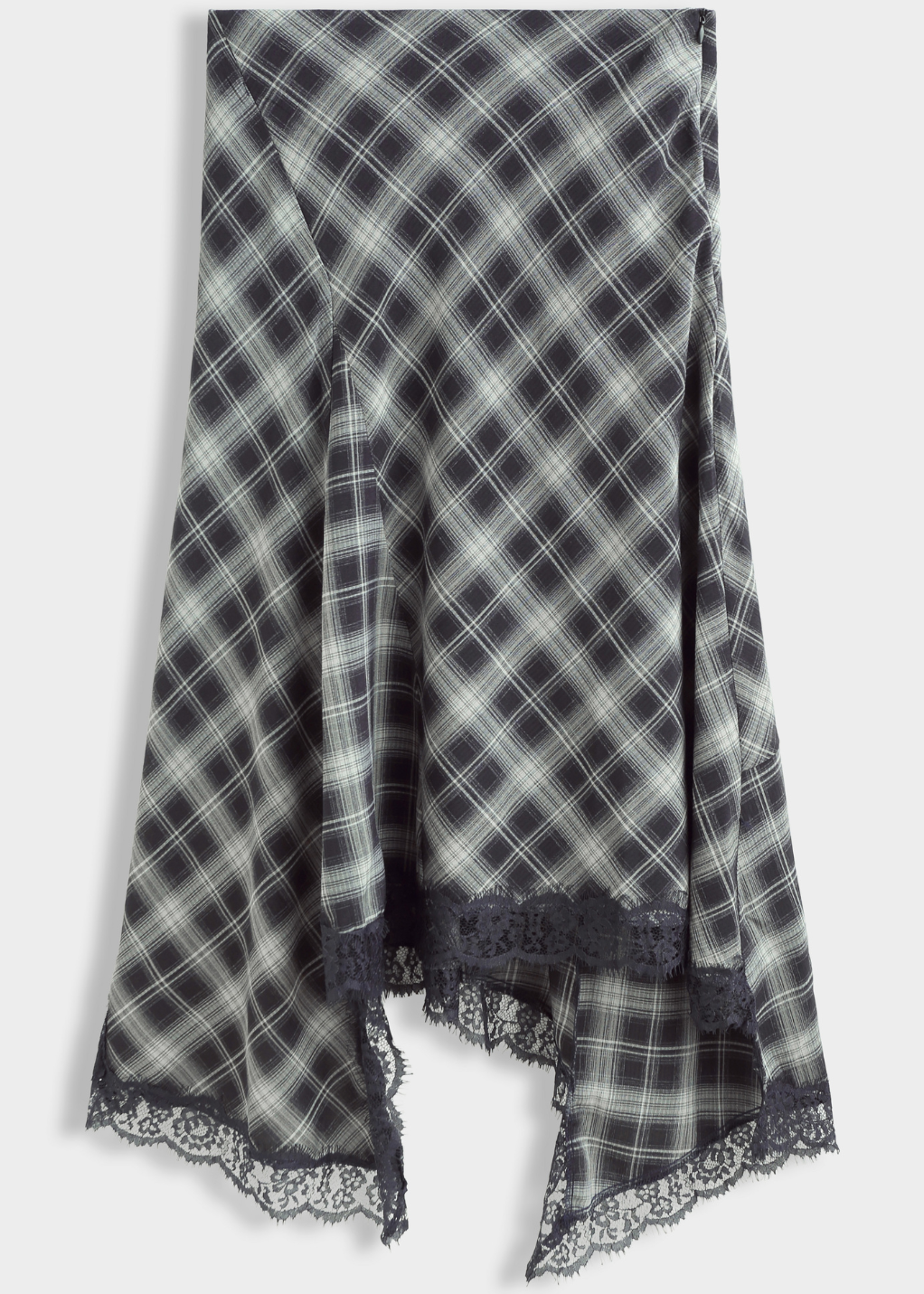 Black/Grey Tartan Lace Trim Midi Skirt