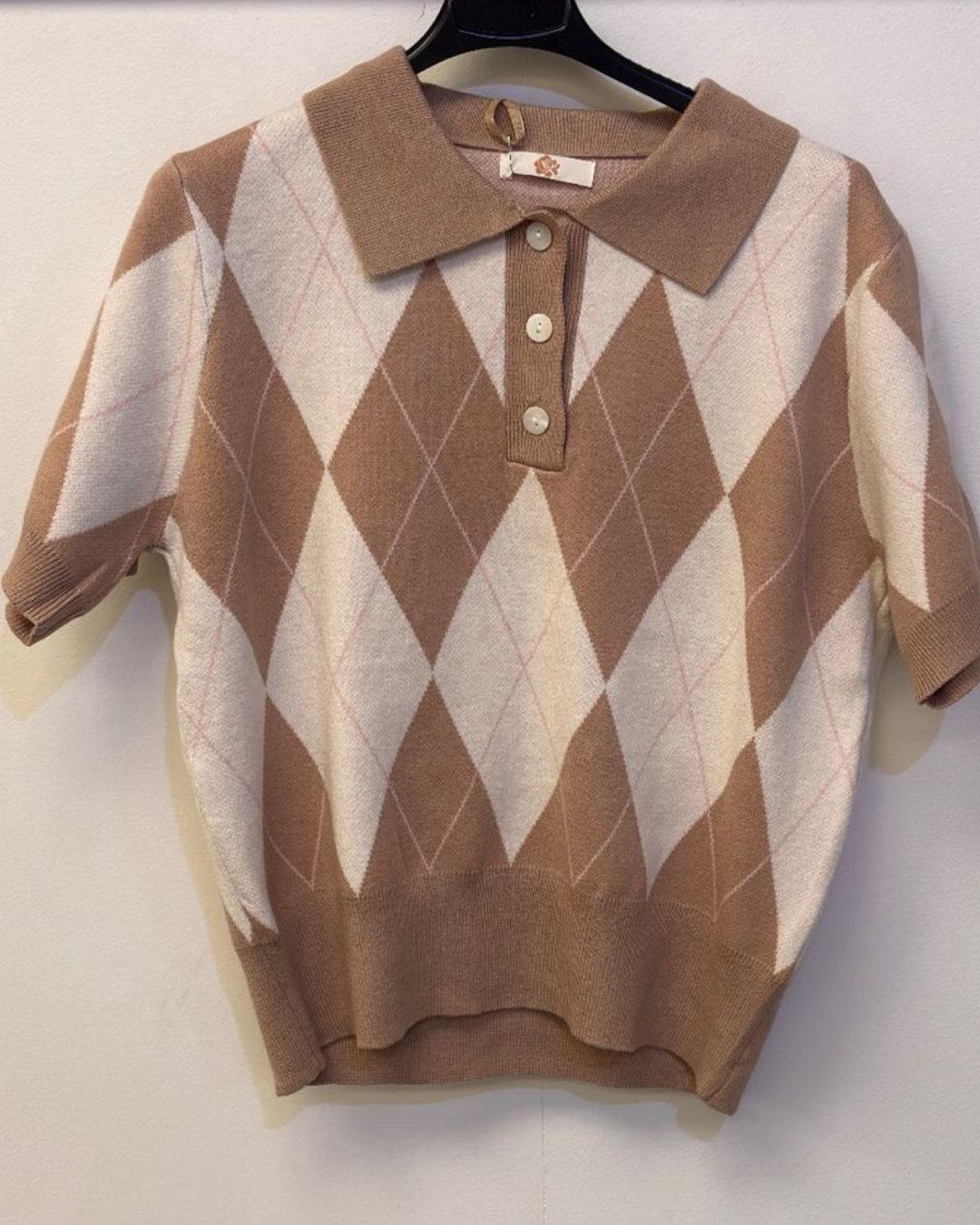 Sky Blue/Cream Argyle Polo S/S Jumper