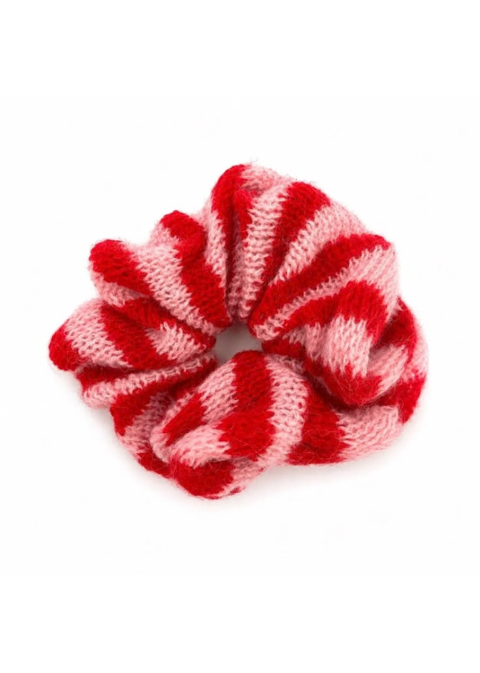 Red/Pink Chunky Stripe Knitted Scrunchie