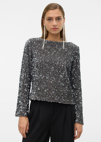 Bella Silver Sequin Top