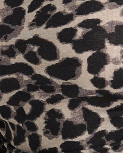 Grey Animal Print Jersey Slash Neck Top