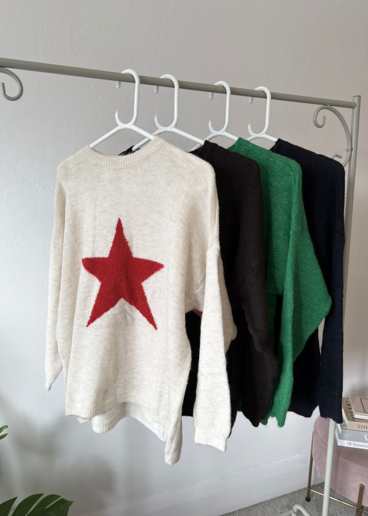 Oatmeal/Red Star Crew Neck Jumper