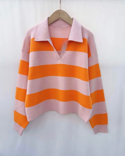 Orange/Pink Stripe Polo Top