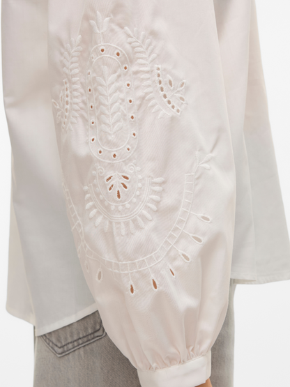 Navy Embroidery Anglaise Sleeve Blouse