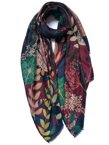 Burgundy/Green Dandelion Print Scarf