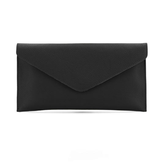 Black Leather Envelope Clutch Bag