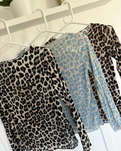 Blue Leopard Cashmere Blend Layering Top