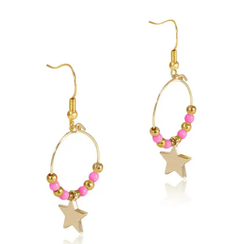 Pink Bead & Hoop Earrings