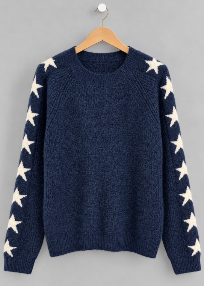 Navy/Cream Star Sleeve Jumper