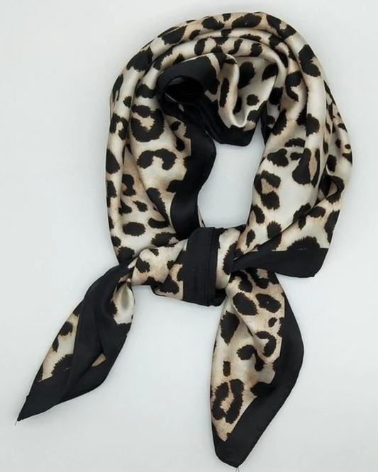 Beige Leopard Print Border Square Scarf