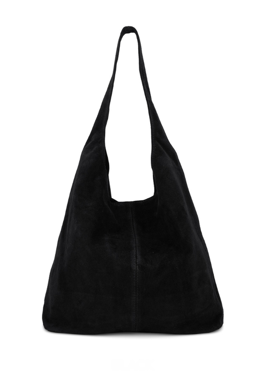 Black Suede Leather Slouchy Hobo Bag