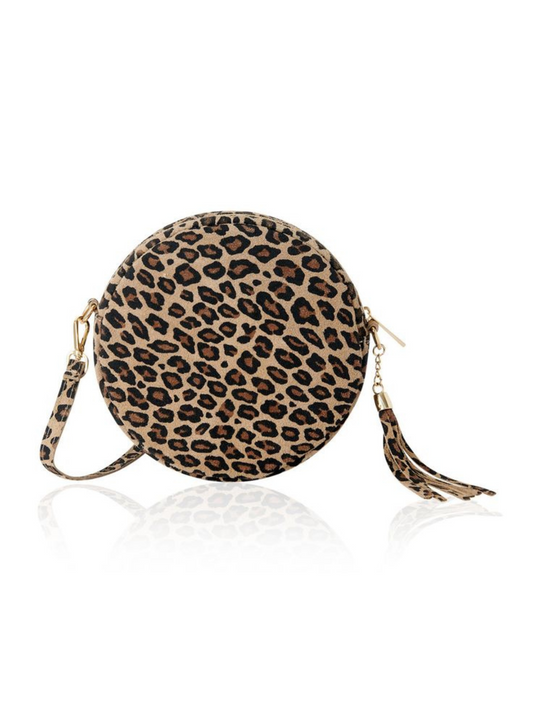 Leopard Leather Circle Crossbody Bag