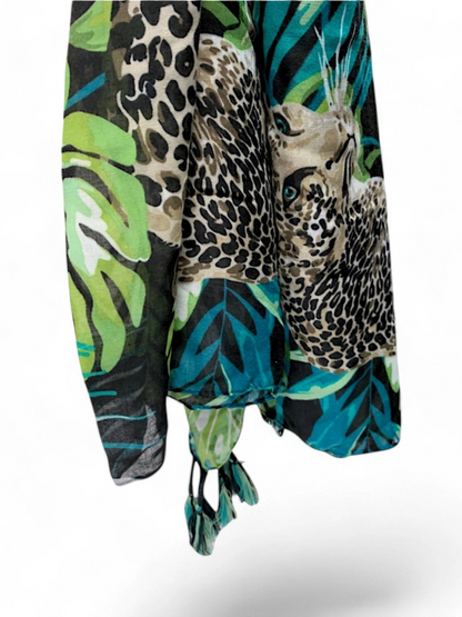 Black Panther Print Tassel Square Scarf