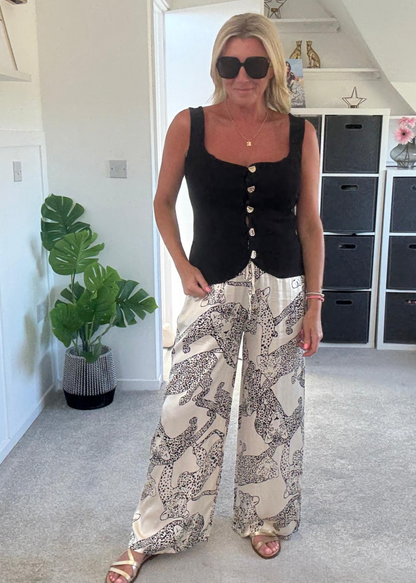 Stone Scoop Neck Gold Button Waistcoat