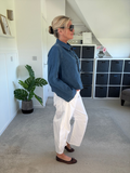 White Cotton Barrel Leg Jeans