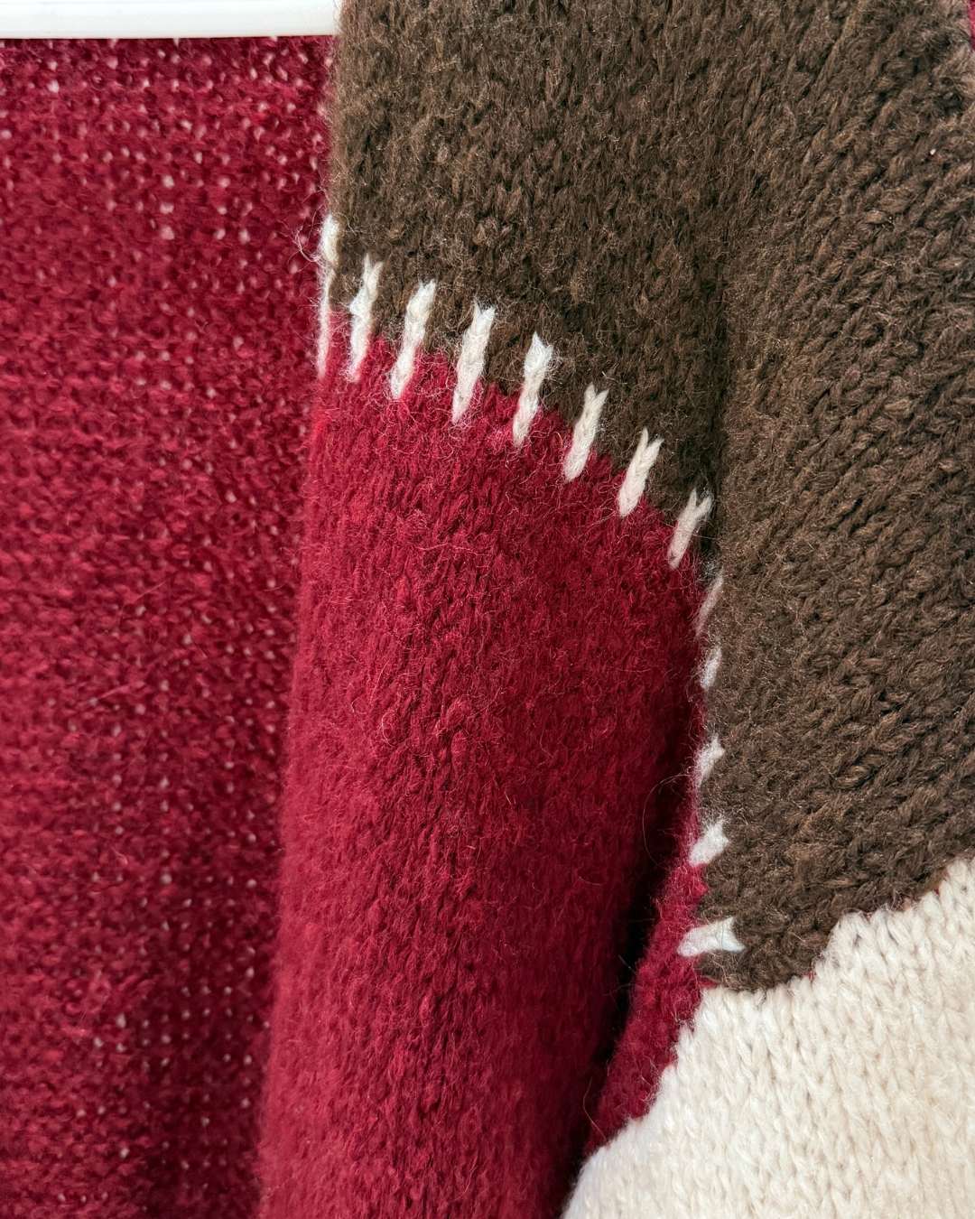 Brown/Mocha Patchwork Contrast Stitch Cosy Cardigan