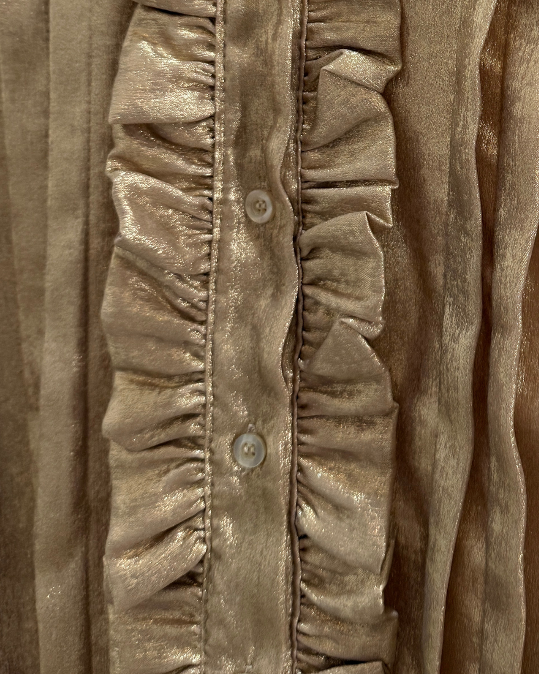 Chocolate Metallic Ruffle Front Blouse