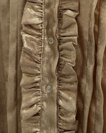 Chocolate Metallic Ruffle Front Blouse