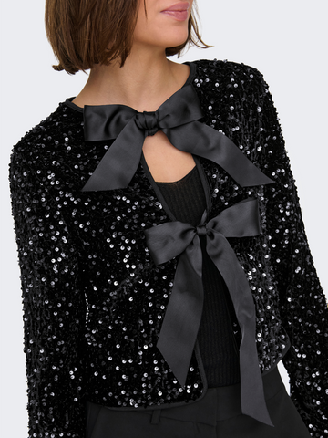 Lanika Black Bow Tie Front Sequin Jacket