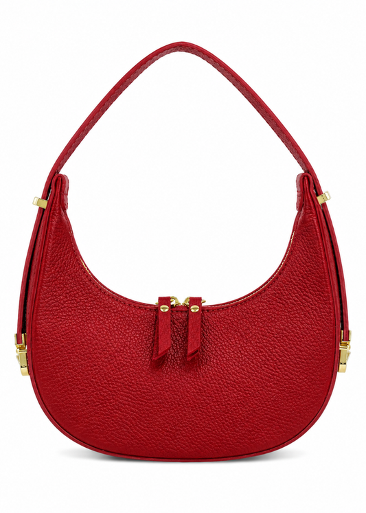 Red Leather Small Round Shoulder Bag