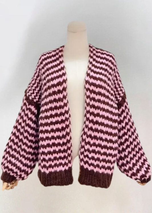 Chocolate/Pink Cosy Stripe Cardigan
