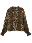 Leopard V Neck & Lace L/S Top