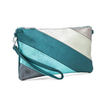 Teal/Gold Metallic Leather Striped Clutch Bag