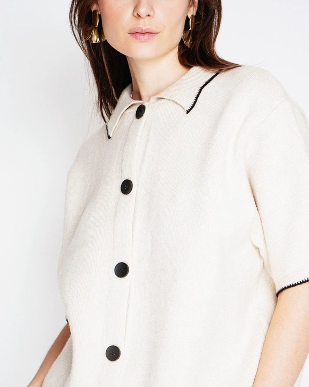 Beige/Black Contrast Button S/S Cardigan