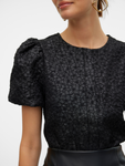 Merle Black Puff Embossed Flower Blouse