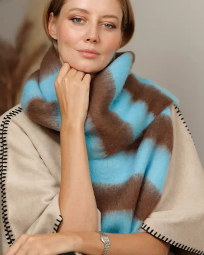 ♻️  Blue/Brown Cosy Striped Winter Scarf