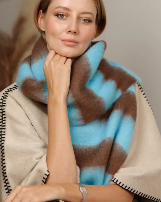 ♻️  Blue/Brown Cosy Striped Winter Scarf
