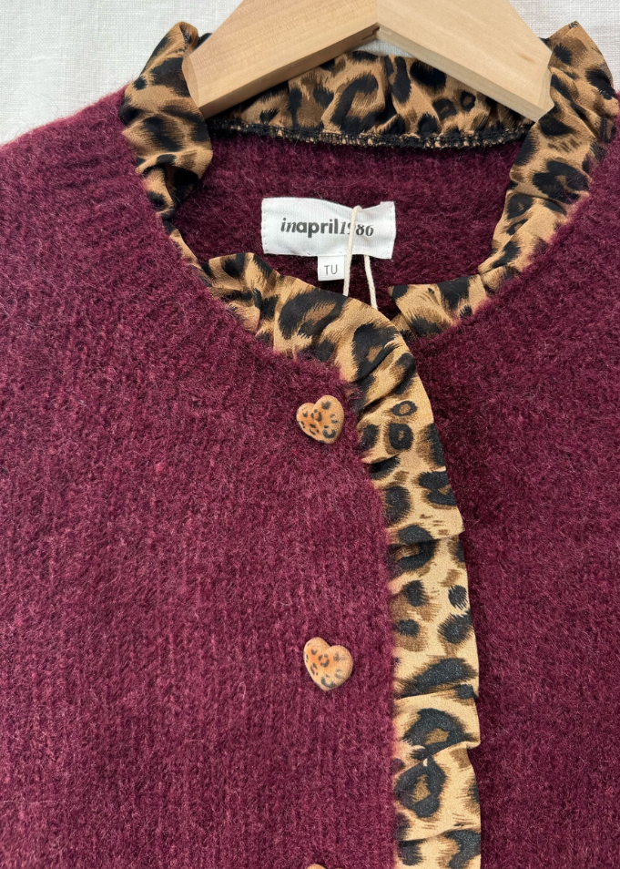 NEW Chocolate Leopard Trim Crew Neck Cardigan - PRE-ORDER