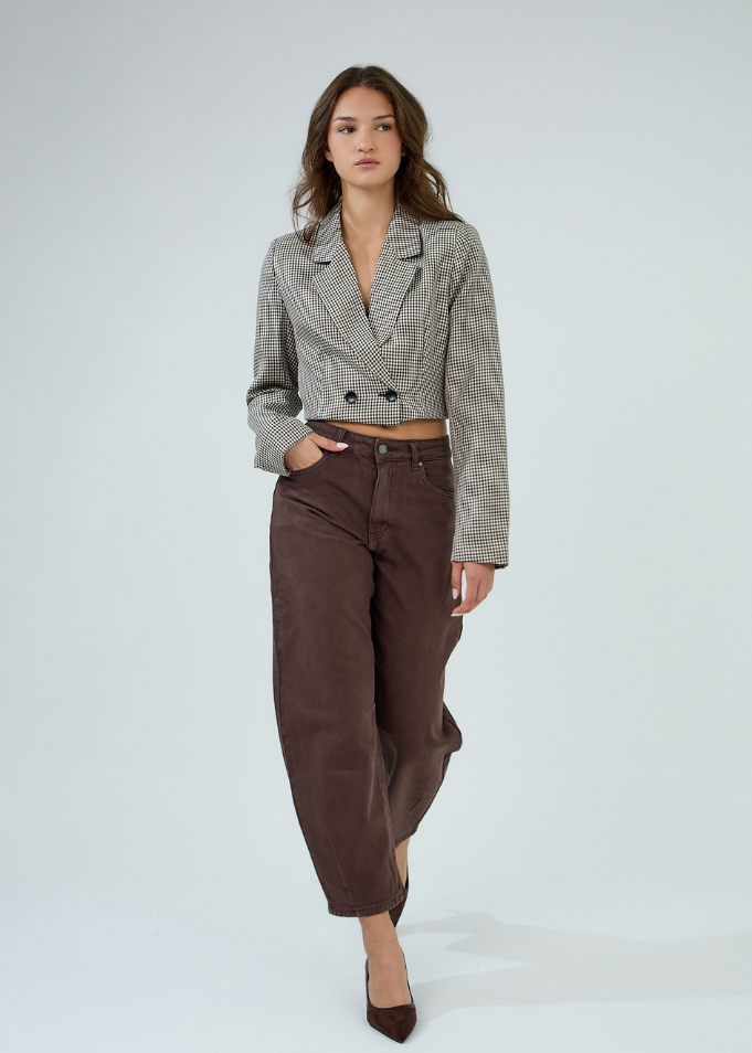 Livia Chocolate Cropped Barrel Jeans - PRE ORDER
