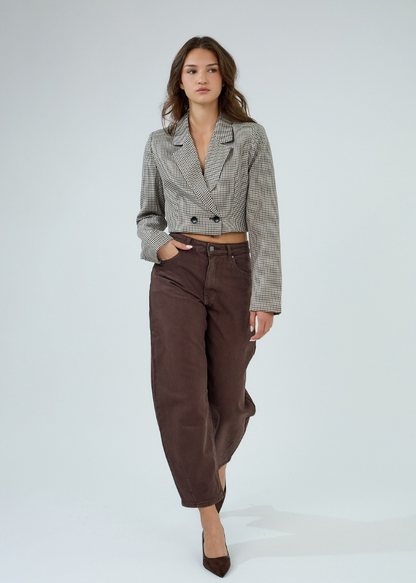 Livia Chocolate Cropped Barrel Jeans - PRE ORDER