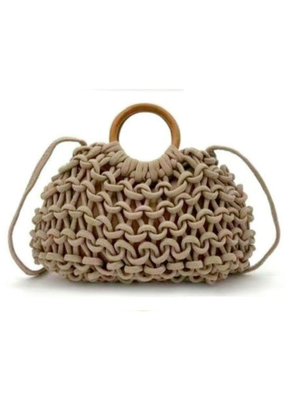 Mushroom Crochet Wooden Handle Handbag