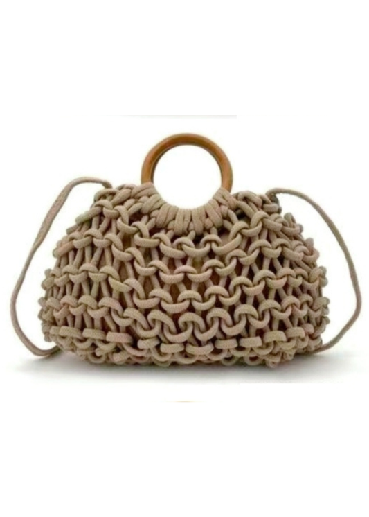 Mushroom Crochet Wooden Handle Handbag