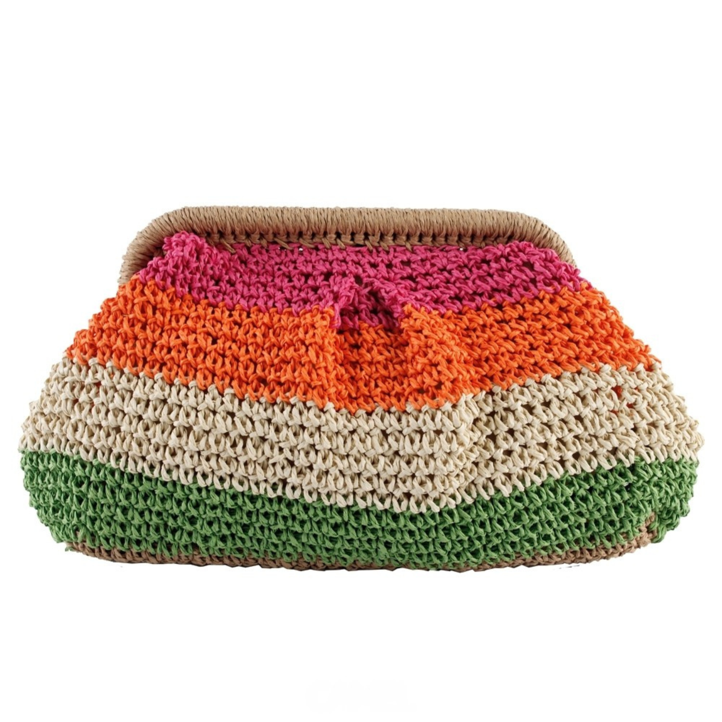 Navy Straw & Multicolour Pouch Bag