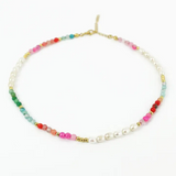 Pearl and Rainbow Bead Necklace