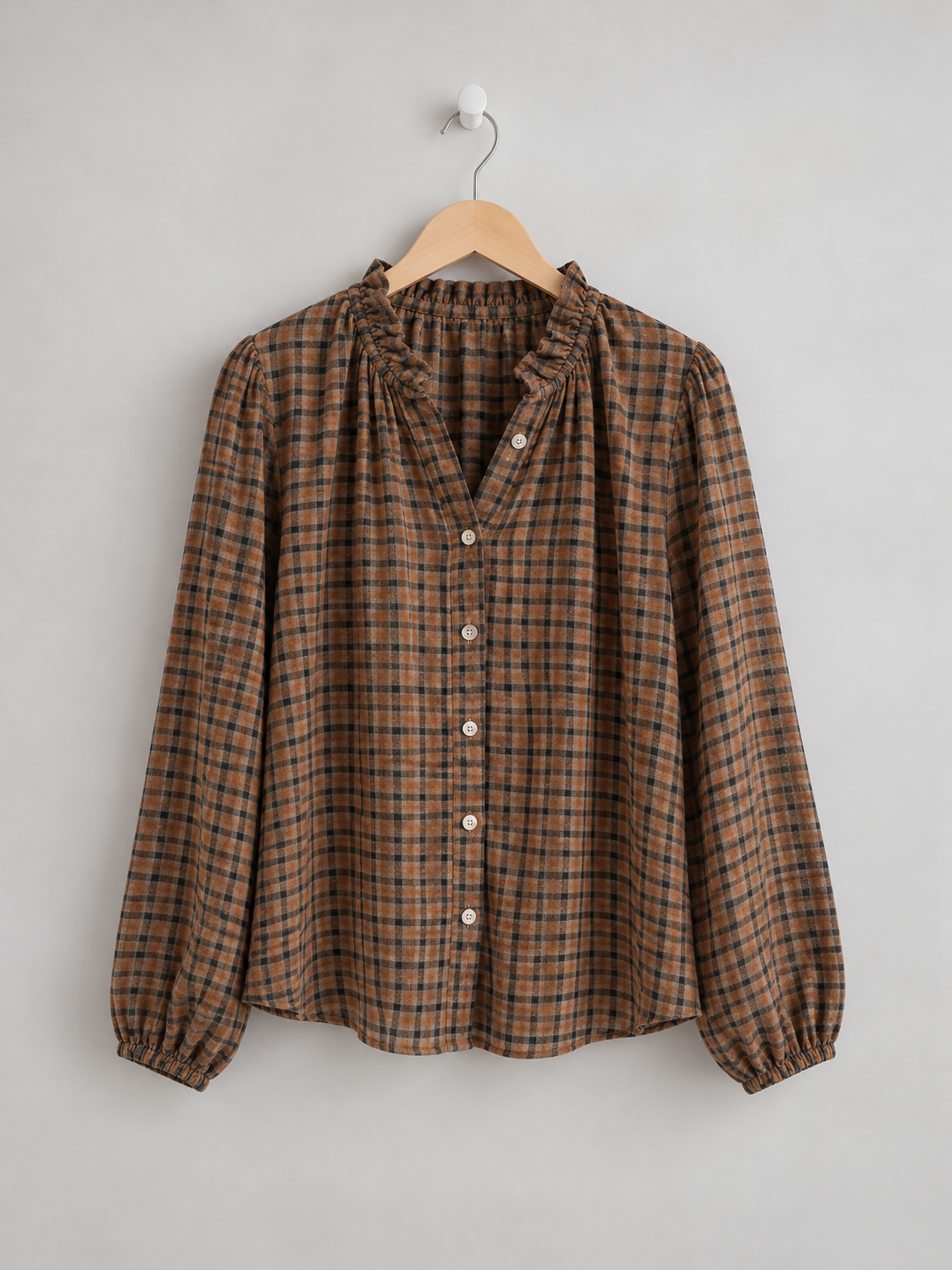 Black Heritage Check Frill Collar Blouse