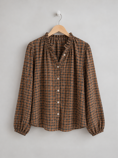 Black Heritage Check Frill Collar Blouse