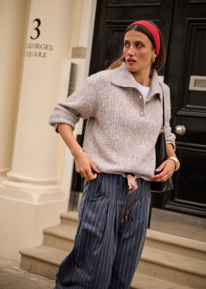Oatmeal Chunky Knit Button Collar Jumper