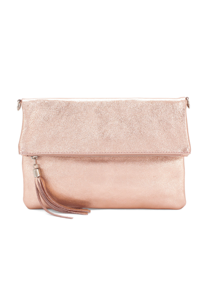 Gold Metallic Leather Fold-Over Clutch Bag