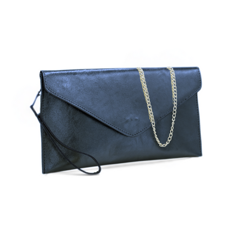 Navy Metallic Leather Clutch Bag