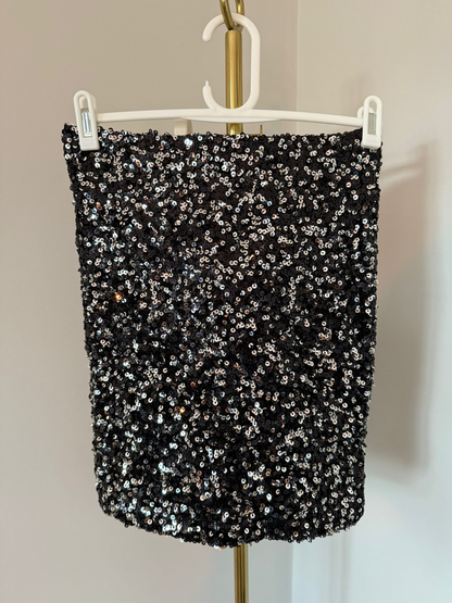 Black/Silver Sequin Mini Skirt