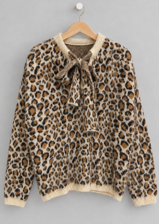 Leopard Print Bow Tie Jumper