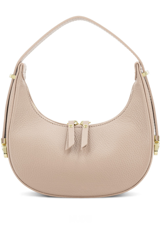 Nude Pink Leather Small Round Shoulder Bag