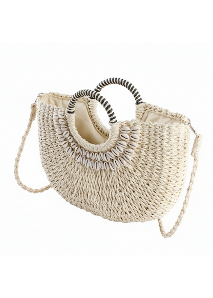 Beige 🐚 Shell Decor Large Straw Basket Bag