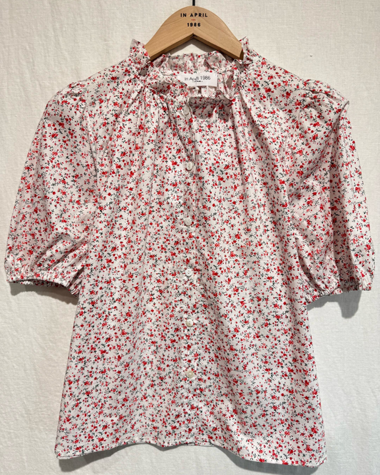 Pink/Red Floral Puff Sleeve Blouse