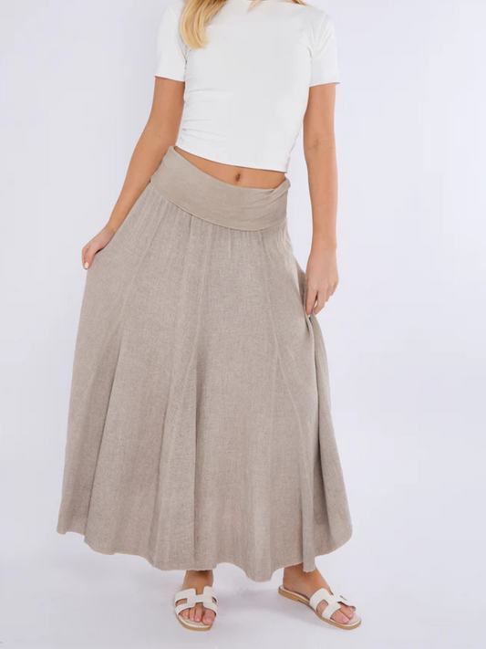 Mocha Washed Linen Panel Skirt