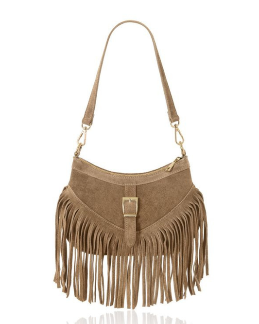 Light Taupe Fringe Cross Body Bag